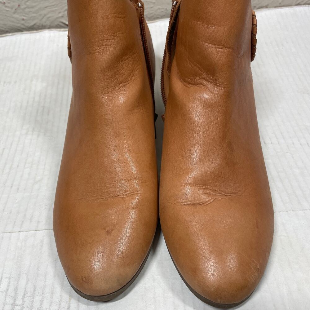 Jack Rogers‎ Womens Brown Floral Stitches Zip Up Leather Ankle Boots Sz 8.5